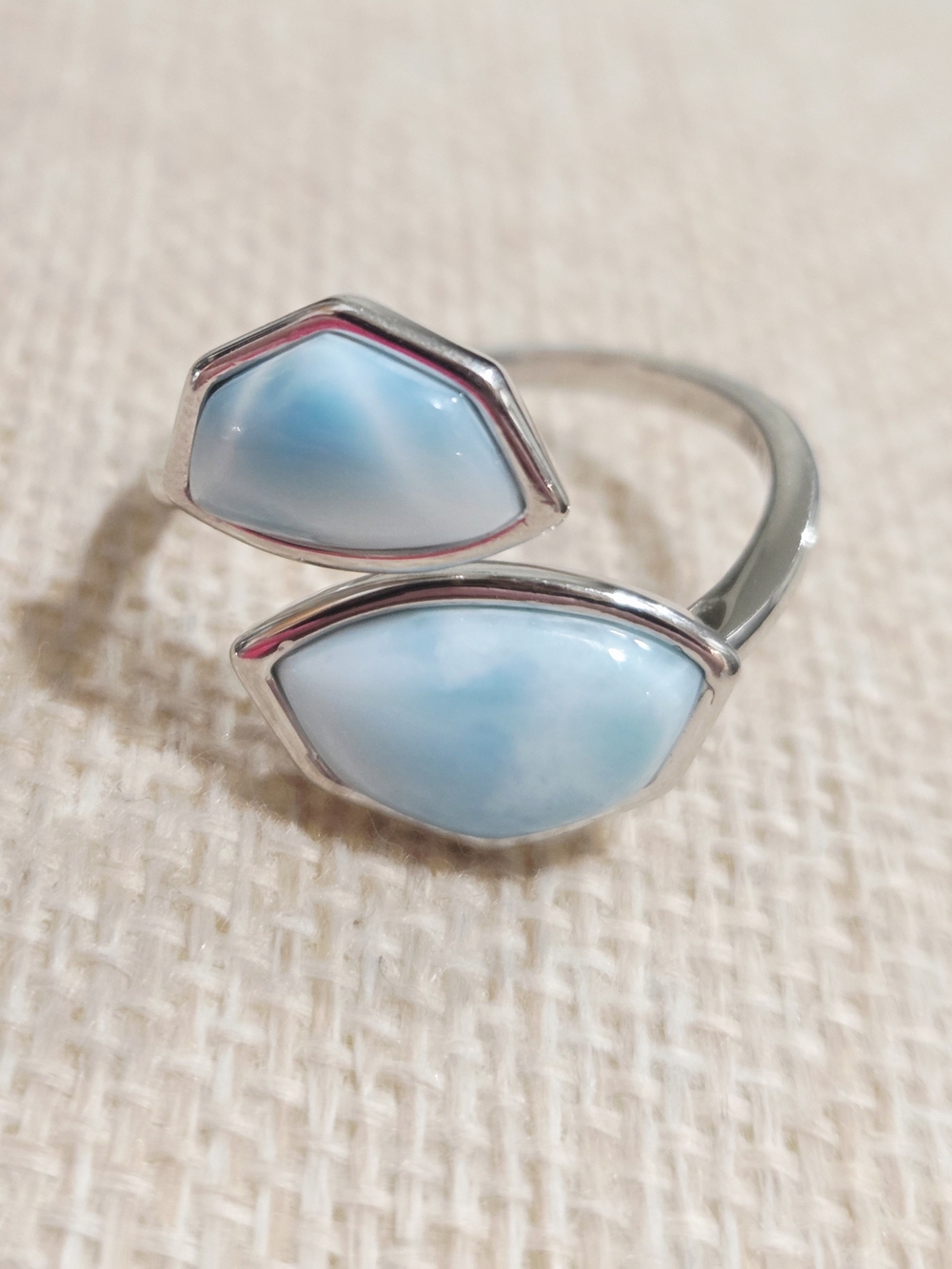 Sterling Silver Larimar Open Ring - Light Blue Gemstone